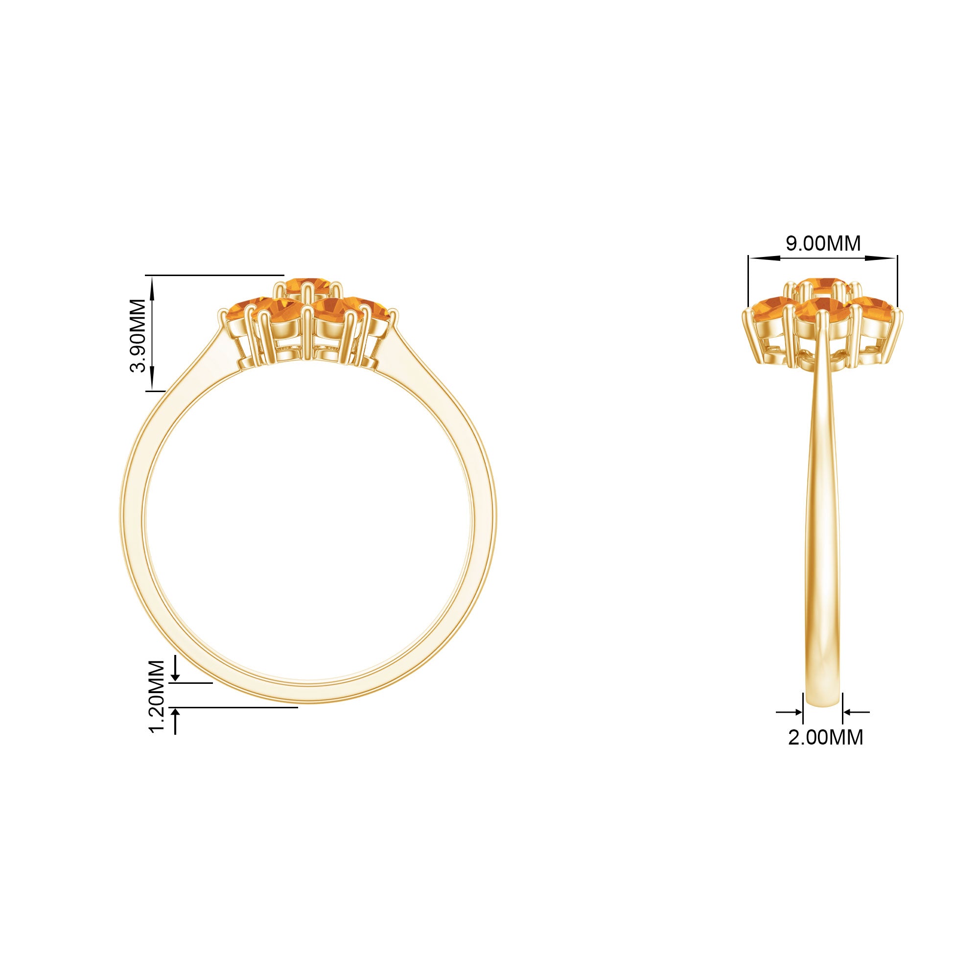 1 CT Round Shape Citrine Cluster Flower Ring in Gold Citrine - ( AAA ) - Quality - Rosec Jewels