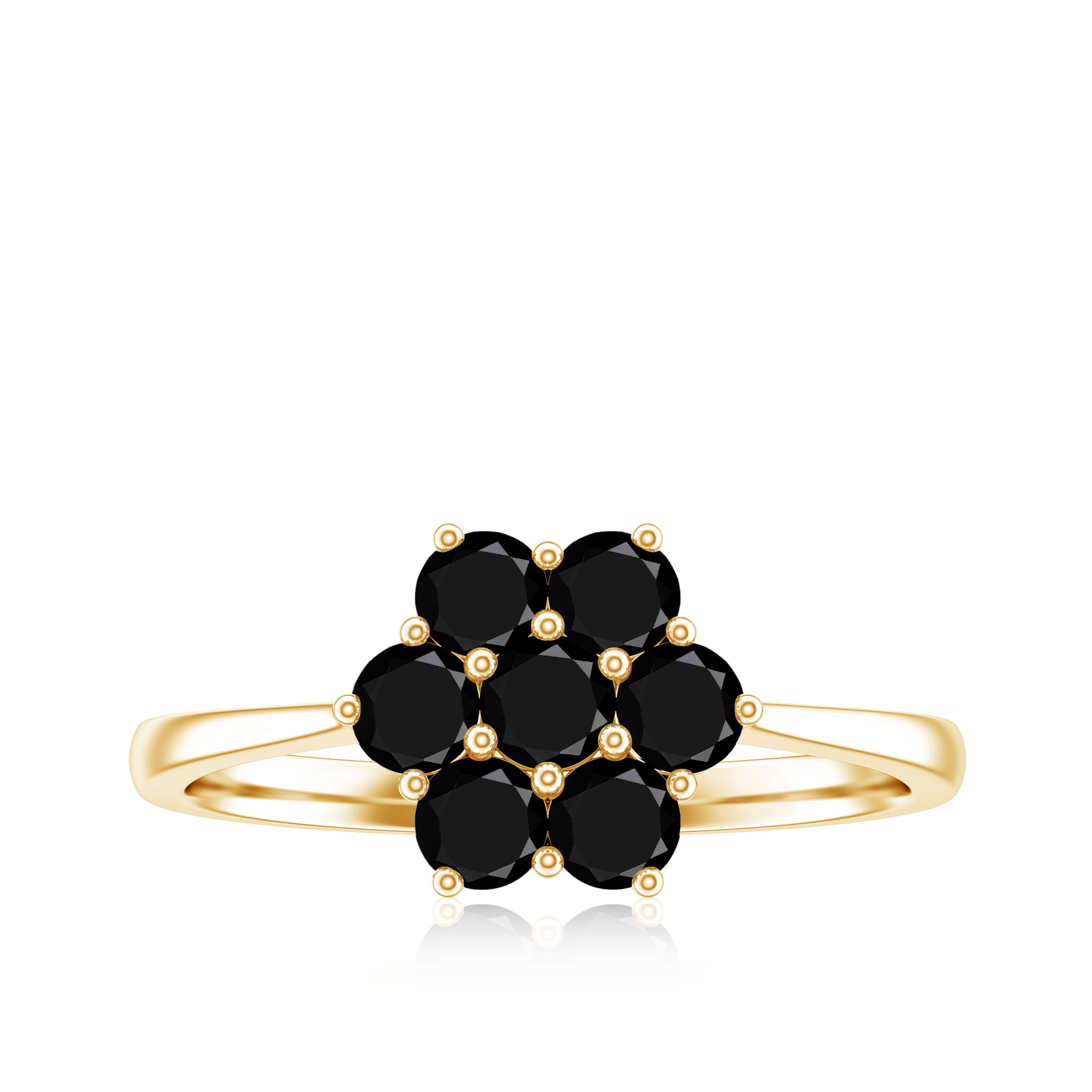 3/4 CT Round Shape Black Spinel Cluster Flower Ring Black Spinel - ( AAA ) - Quality - Rosec Jewels