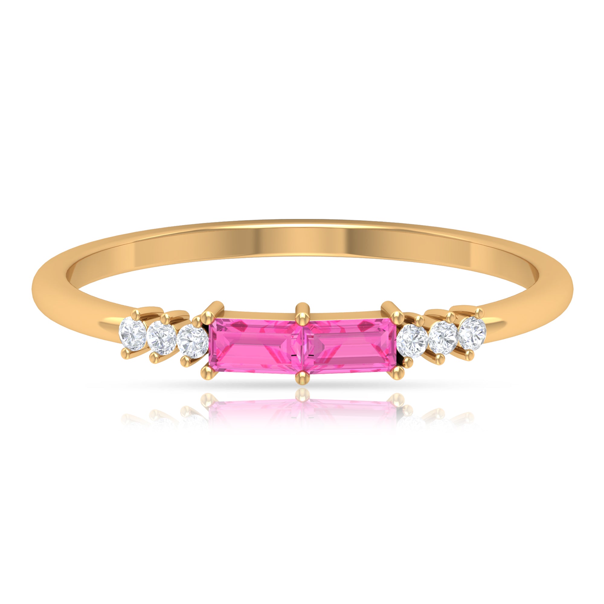 1/4 CT Pink Sapphire and Diamond Stackable Ring Pink Sapphire - ( AAA ) - Quality - Rosec Jewels