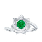 Real Emerald and Diamond Flower Ring with Bypass Shank Emerald - ( AAA ) - Quality - Rosec Jewels