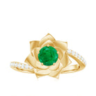 Real Emerald and Diamond Flower Ring with Bypass Shank Emerald - ( AAA ) - Quality - Rosec Jewels