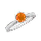 Genuine Fire Opal Solitaire Engagement Ring with Diamond Fire Opal - ( AAA ) - Quality - Rosec Jewels