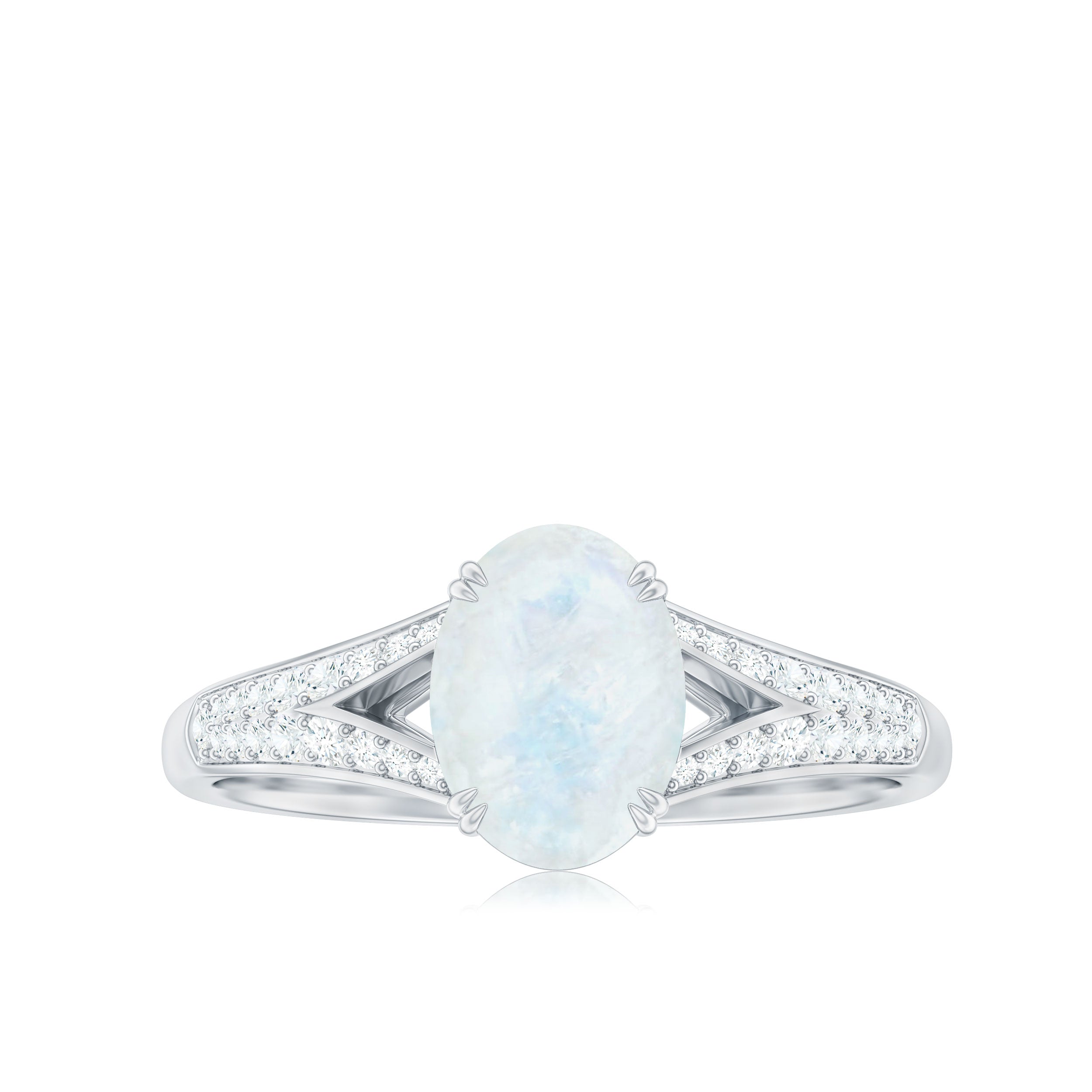 3/4 CT Oval Cut Moonstone Solitaire Engagement Ring with Diamond Accent Moonstone - ( AAA ) - Quality - Rosec Jewels