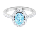 2.50 CT Oval Shape Solitaire Aquamarine and Moissanite Accent Engagement Ring Aquamarine - ( AAA ) - Quality - Rosec Jewels