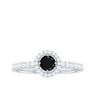 0.75 CT Black Onyx and Diamond Halo Engagement Ring Black Onyx - ( AAA ) - Quality - Rosec Jewels