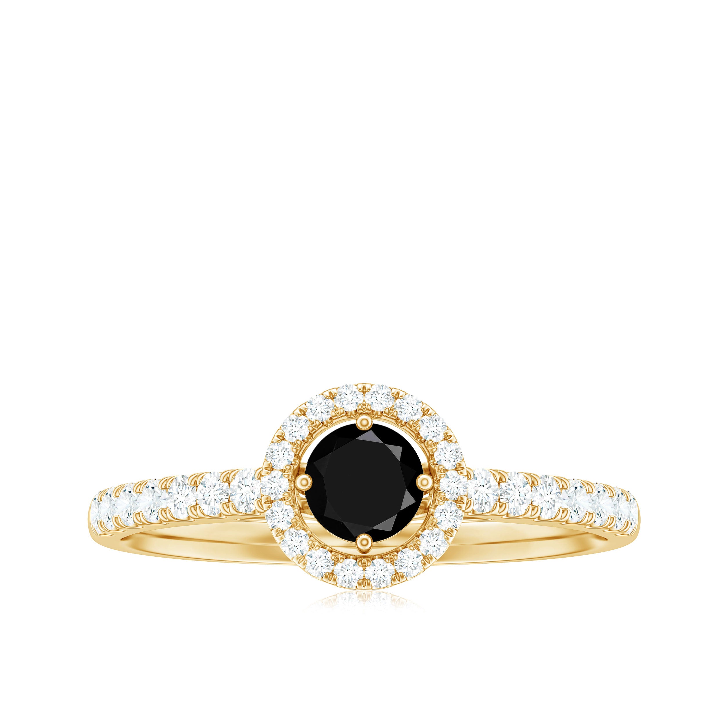 0.75 CT Black Onyx and Diamond Halo Engagement Ring Black Onyx - ( AAA ) - Quality - Rosec Jewels