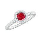 Lab-Created Ruby and Diamond Engagement Ring Lab Created Ruby - ( AAAA ) - Quality - Rosec Jewels