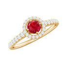 Lab-Created Ruby and Diamond Engagement Ring Lab Created Ruby - ( AAAA ) - Quality - Rosec Jewels