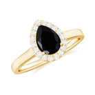 1 CT Teardrop Black Diamond Ring with Diamond Accent Black Diamond - ( AAA ) - Quality - Rosec Jewels