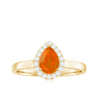 1 CT Teardrop Fire Opal Ring with Diamond Accent Fire Opal - ( AAA ) - Quality - Rosec Jewels