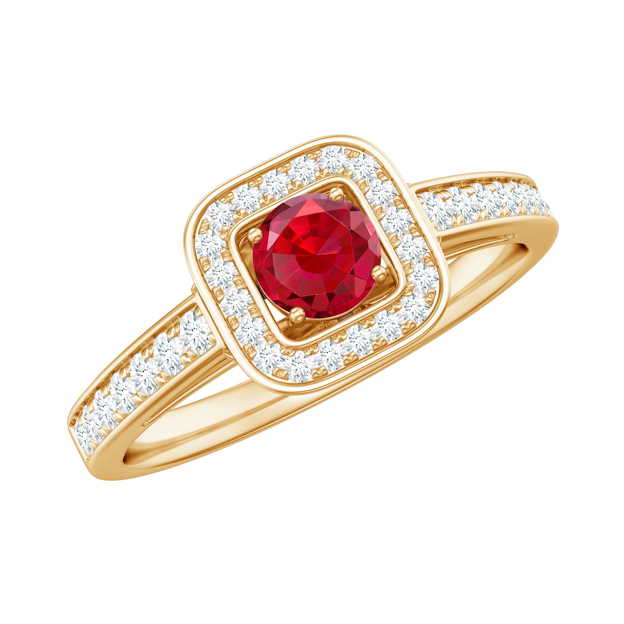 1 CT Vintage Style Created Ruby Halo Engagement Ring with Diamond Lab Created Ruby - ( AAAA ) - Quality - Rosec Jewels