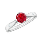 Round Lab Grown Ruby Solitaire Ring with Diamond Lab Created Ruby - ( AAAA ) - Quality - Rosec Jewels