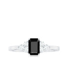 Emerald Cut Created Black Diamond Solitaire Ring with Diamond Trio Lab Created Black Diamond - ( AAAA ) - Quality - Rosec Jewels