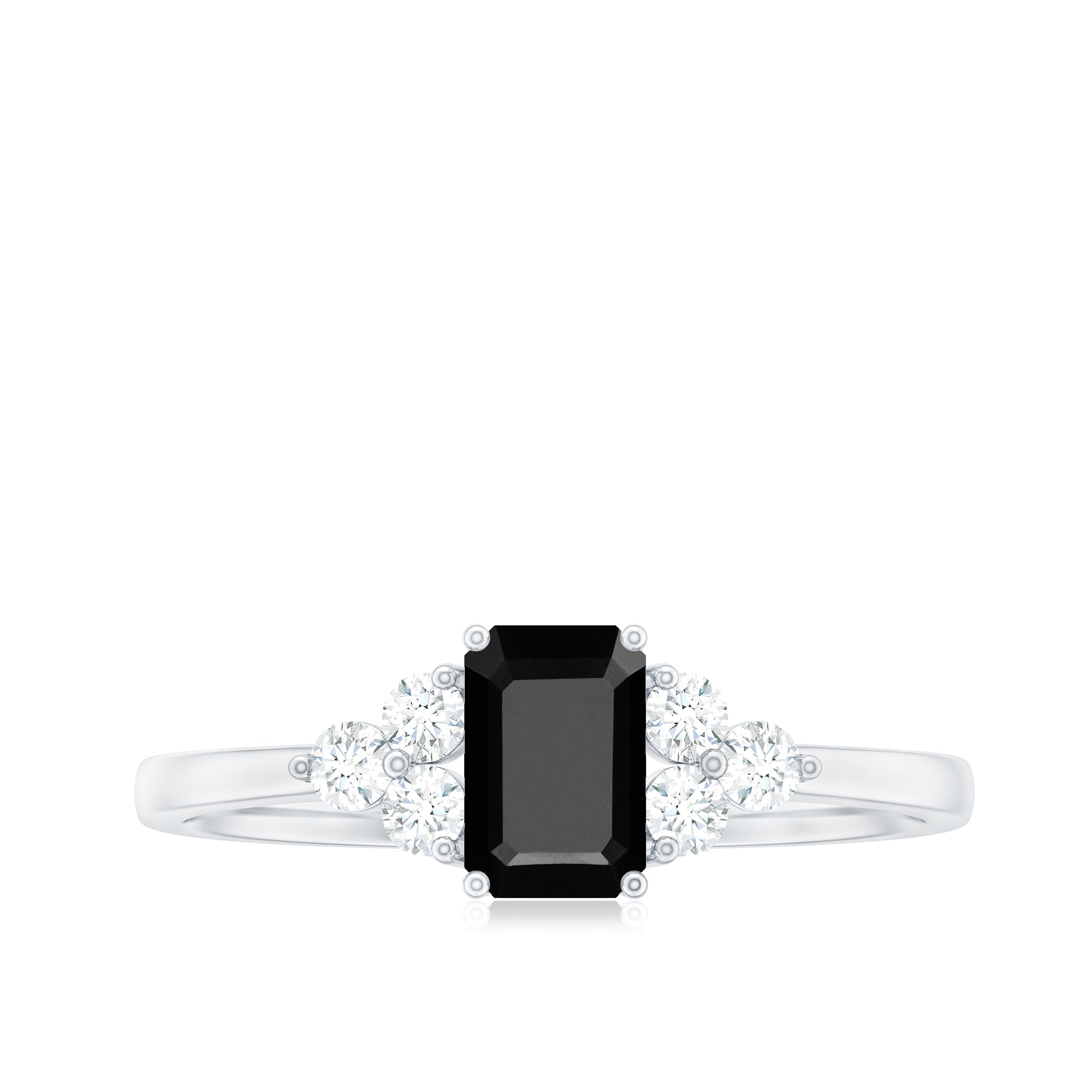 Emerald Cut Created Black Diamond Solitaire Ring with Diamond Trio Lab Created Black Diamond - ( AAAA ) - Quality - Rosec Jewels