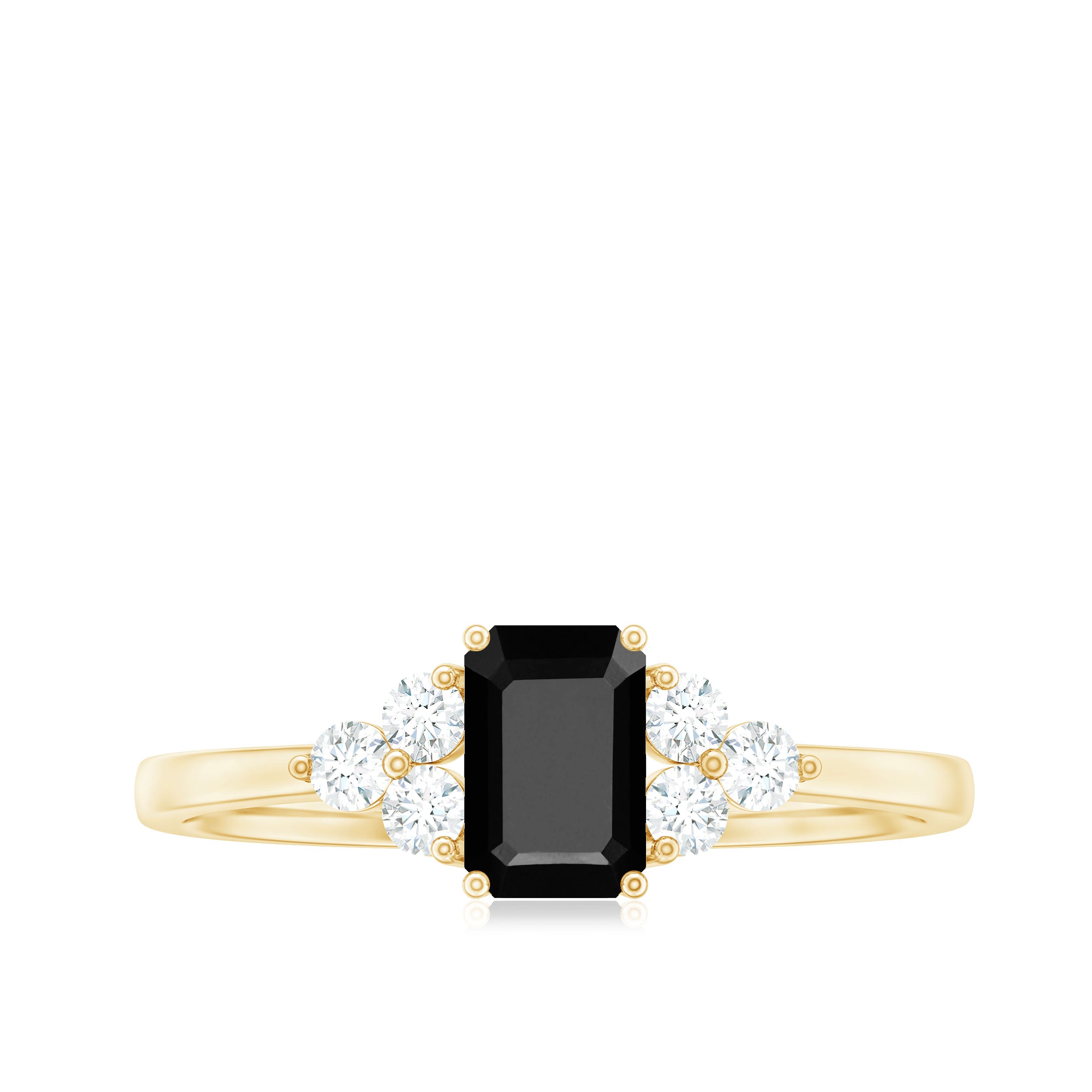 Emerald Cut Created Black Diamond Solitaire Ring with Diamond Trio Lab Created Black Diamond - ( AAAA ) - Quality - Rosec Jewels