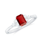 1 CT Octagon Cut Lab Grown Ruby Solitaire Ring with Diamond Trio Lab Created Ruby - ( AAAA ) - Quality - Rosec Jewels