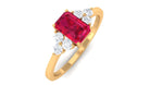 1 CT Octagon Cut Lab Grown Ruby Solitaire Ring with Diamond Trio Lab Created Ruby - ( AAAA ) - Quality - Rosec Jewels