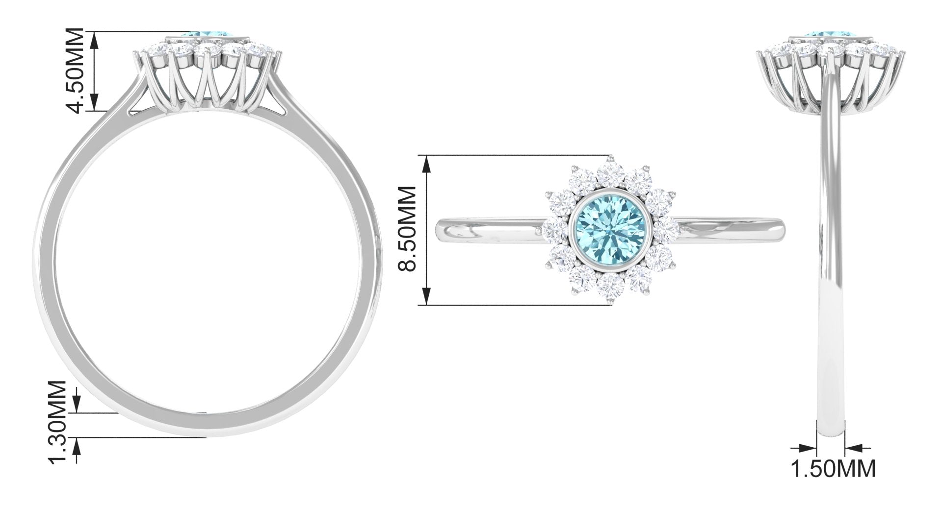 3/4 CT Minimal Aquamarine and Diamond Halo Promise Ring Aquamarine - ( AAA ) - Quality - Rosec Jewels