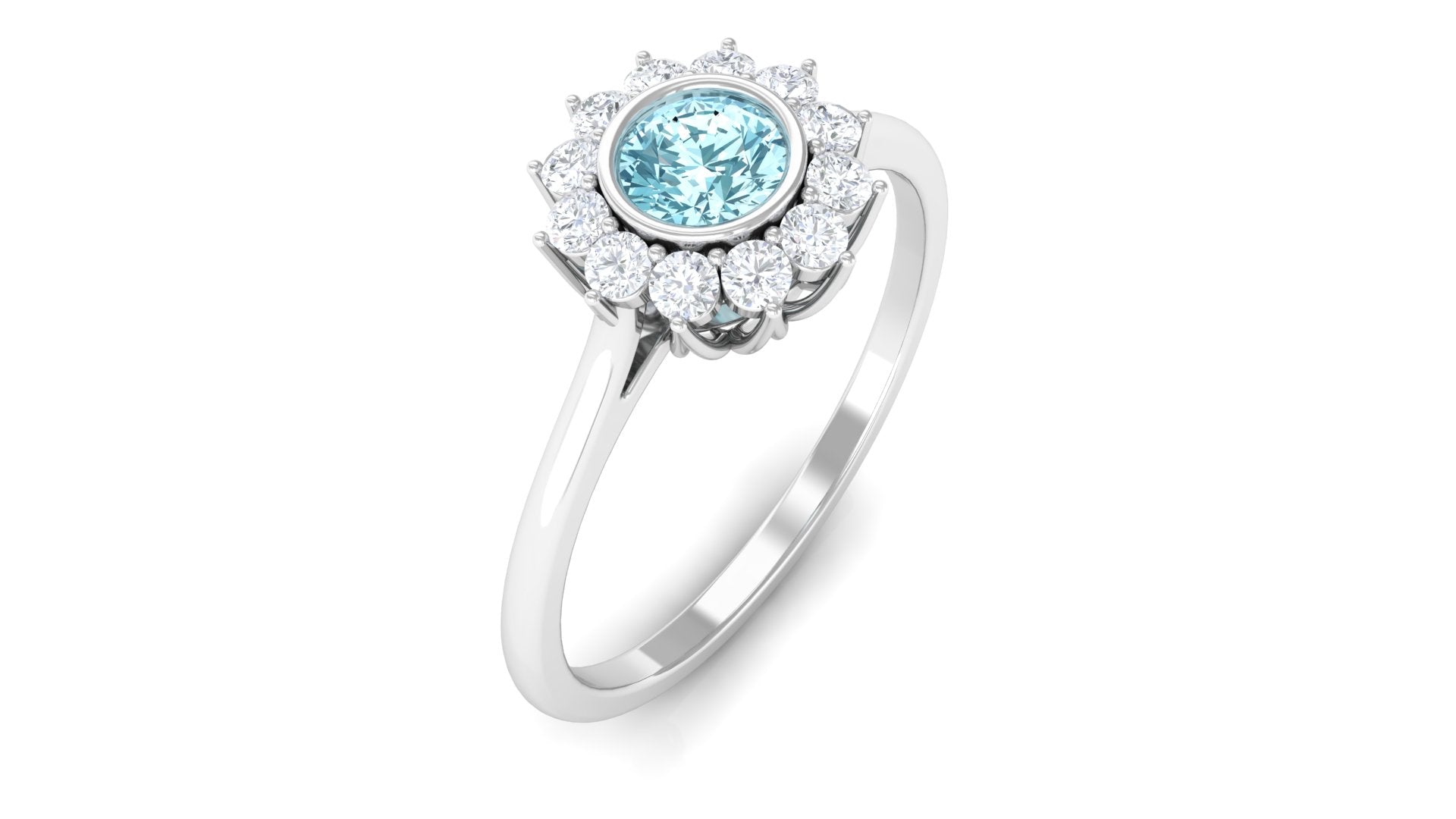 3/4 CT Minimal Aquamarine and Diamond Halo Promise Ring Aquamarine - ( AAA ) - Quality - Rosec Jewels