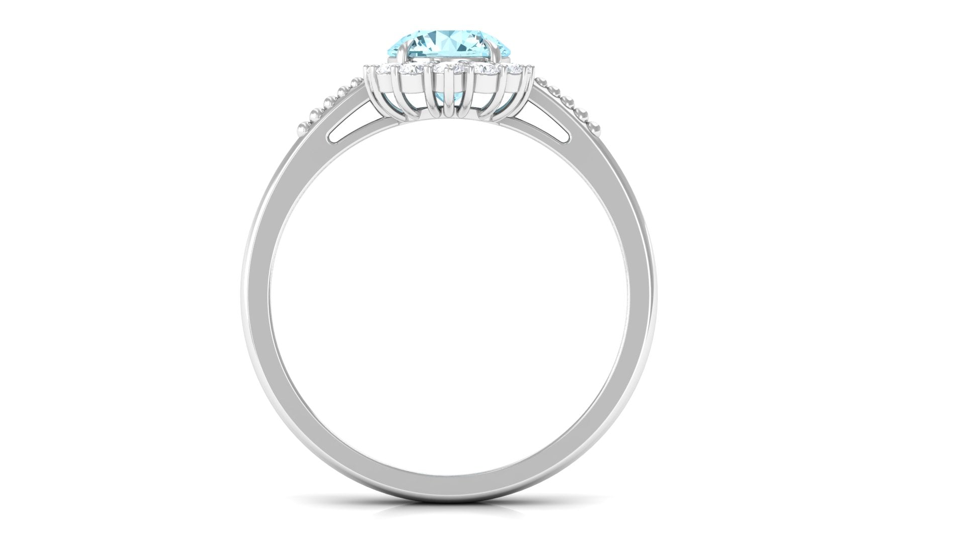 Natural Aquamarine Engagement Ring with Diamond Halo Aquamarine - ( AAA ) - Quality - Rosec Jewels