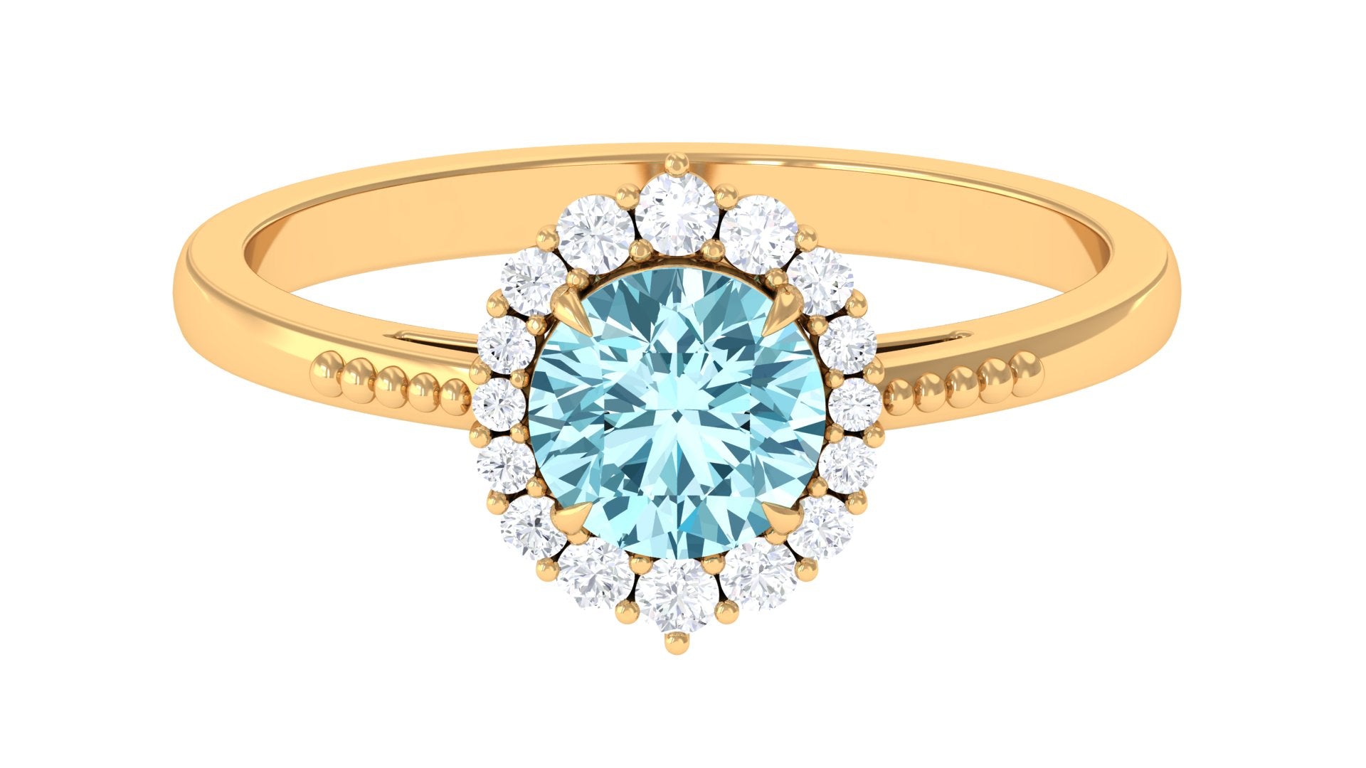 Natural Aquamarine Engagement Ring with Diamond Halo Aquamarine - ( AAA ) - Quality - Rosec Jewels