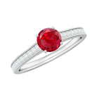 Round Lab Grown Ruby Solitaire Engagement Ring with Diamond Side Stones Lab Created Ruby - ( AAAA ) - Quality - Rosec Jewels