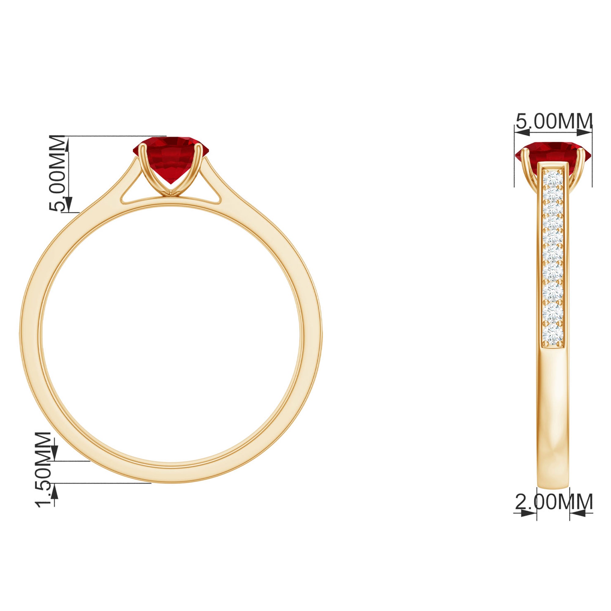 Round Lab Grown Ruby Solitaire Engagement Ring with Diamond Side Stones Lab Created Ruby - ( AAAA ) - Quality - Rosec Jewels