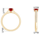 Round Lab Grown Ruby Solitaire Engagement Ring with Diamond Side Stones Lab Created Ruby - ( AAAA ) - Quality - Rosec Jewels