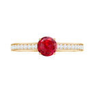 Round Lab Grown Ruby Solitaire Engagement Ring with Diamond Side Stones Lab Created Ruby - ( AAAA ) - Quality - Rosec Jewels