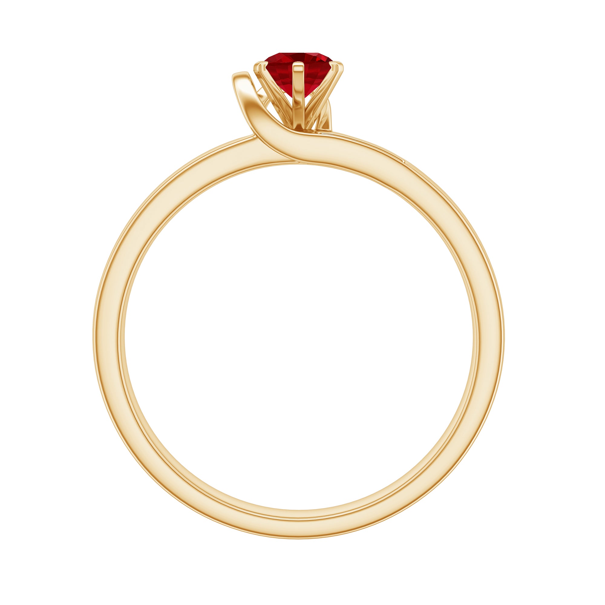 Created Ruby Solitaire Band Ring with Diamond Lab Created Ruby - ( AAAA ) - Quality - Rosec Jewels