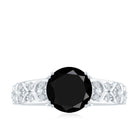 Solitaire Black Onyx Flower Engagement Ring with Diamond Black Onyx - ( AAA ) - Quality - Rosec Jewels