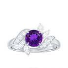 1.75 CT Amethyst Floral Engagement Ring with Diamond Accent Amethyst - ( AAA ) - Quality - Rosec Jewels