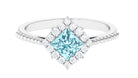 1 CT Princess Cut Aquamarine Engagement Ring with Diamond Halo Aquamarine - ( AAA ) - Quality - Rosec Jewels