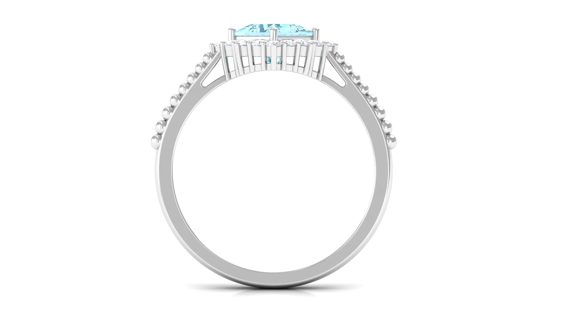 1 CT Princess Cut Aquamarine Engagement Ring with Diamond Halo Aquamarine - ( AAA ) - Quality - Rosec Jewels