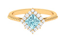 1 CT Princess Cut Aquamarine Engagement Ring with Diamond Halo Aquamarine - ( AAA ) - Quality - Rosec Jewels