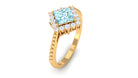 1 CT Princess Cut Aquamarine Engagement Ring with Diamond Halo Aquamarine - ( AAA ) - Quality - Rosec Jewels