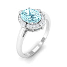 Aquamarine Oval Halo Engagement Ring with Diamond Aquamarine - ( AAA ) - Quality - Rosec Jewels