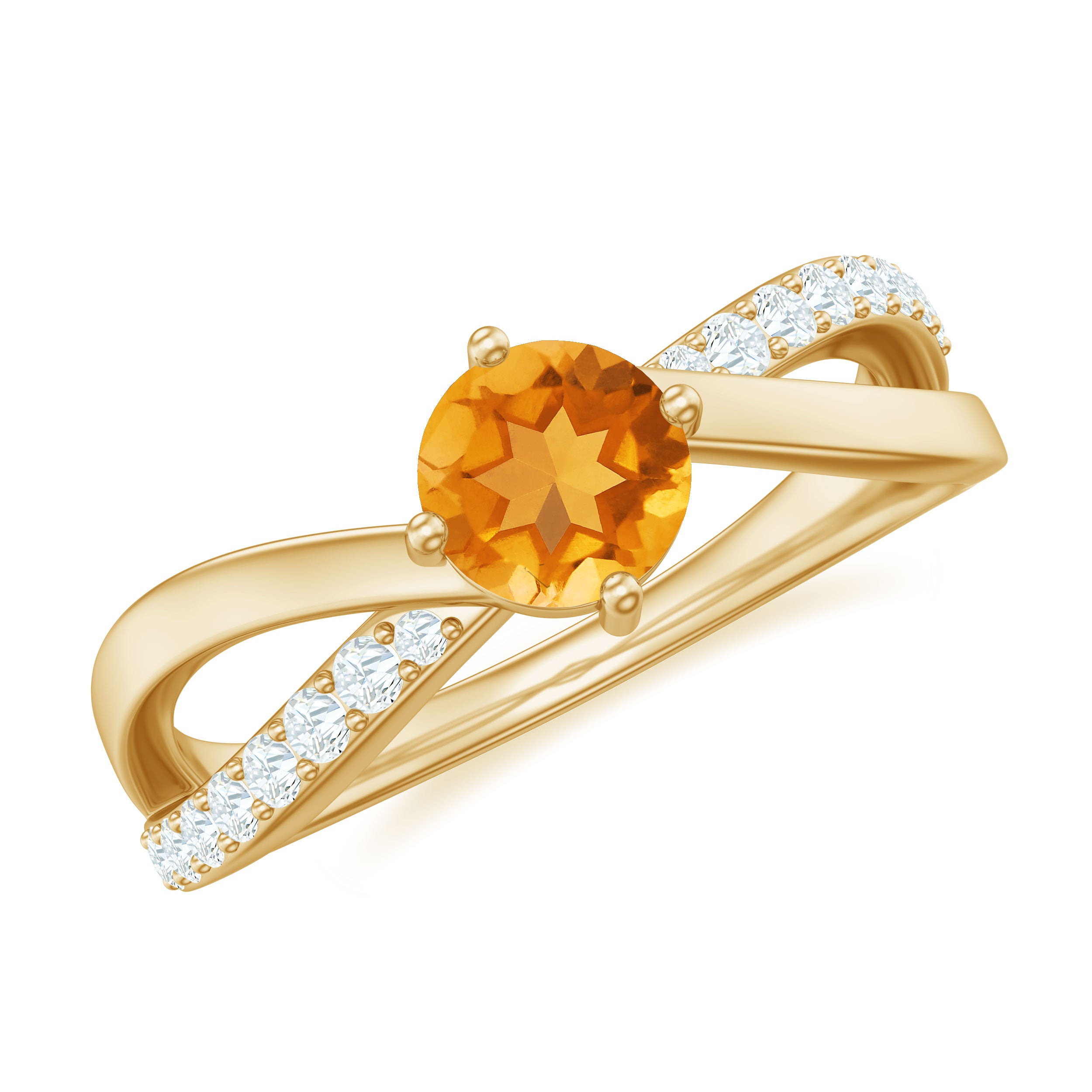 1/2 CT Citrine Solitaire and Diamond Infinity Ring Citrine - ( AAA ) - Quality - Rosec Jewels