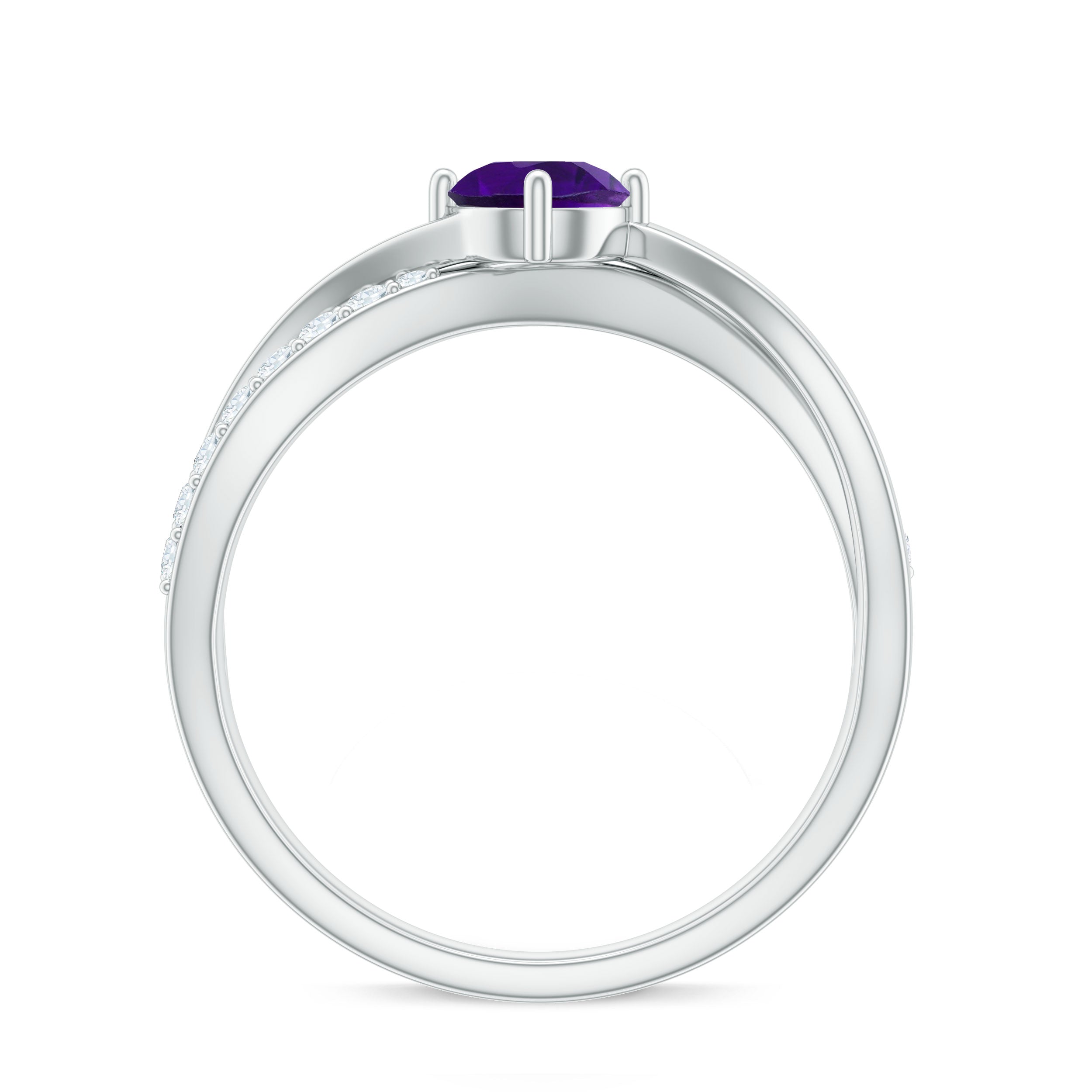 Infinity Shank Amethyst Solitaire Ring with Diamond Amethyst - ( AAA ) - Quality - Rosec Jewels