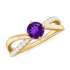 Infinity Shank Amethyst Solitaire Ring with Diamond Amethyst - ( AAA ) - Quality - Rosec Jewels