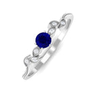 Real Blue Sapphire and Diamond Leaf Inspired Promise Ring Blue Sapphire - ( AAA ) - Quality - Rosec Jewels