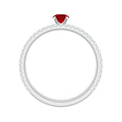 Created Ruby Minimal Wedding Ring Set with Diamond Lab Created Ruby - ( AAAA ) - Quality - Rosec Jewels