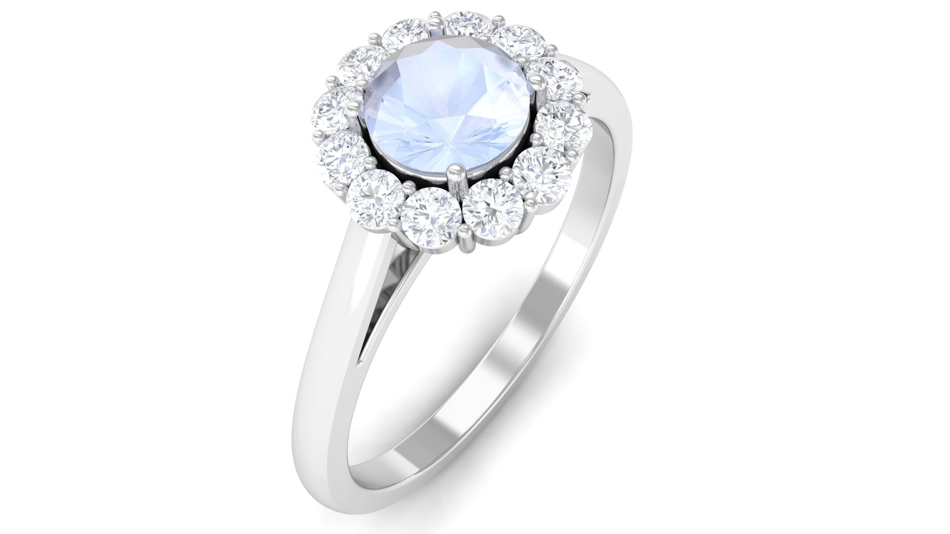 1 CT Moonstone and Diamond Floating Halo Engagement Ring Moonstone - ( AAA ) - Quality - Rosec Jewels