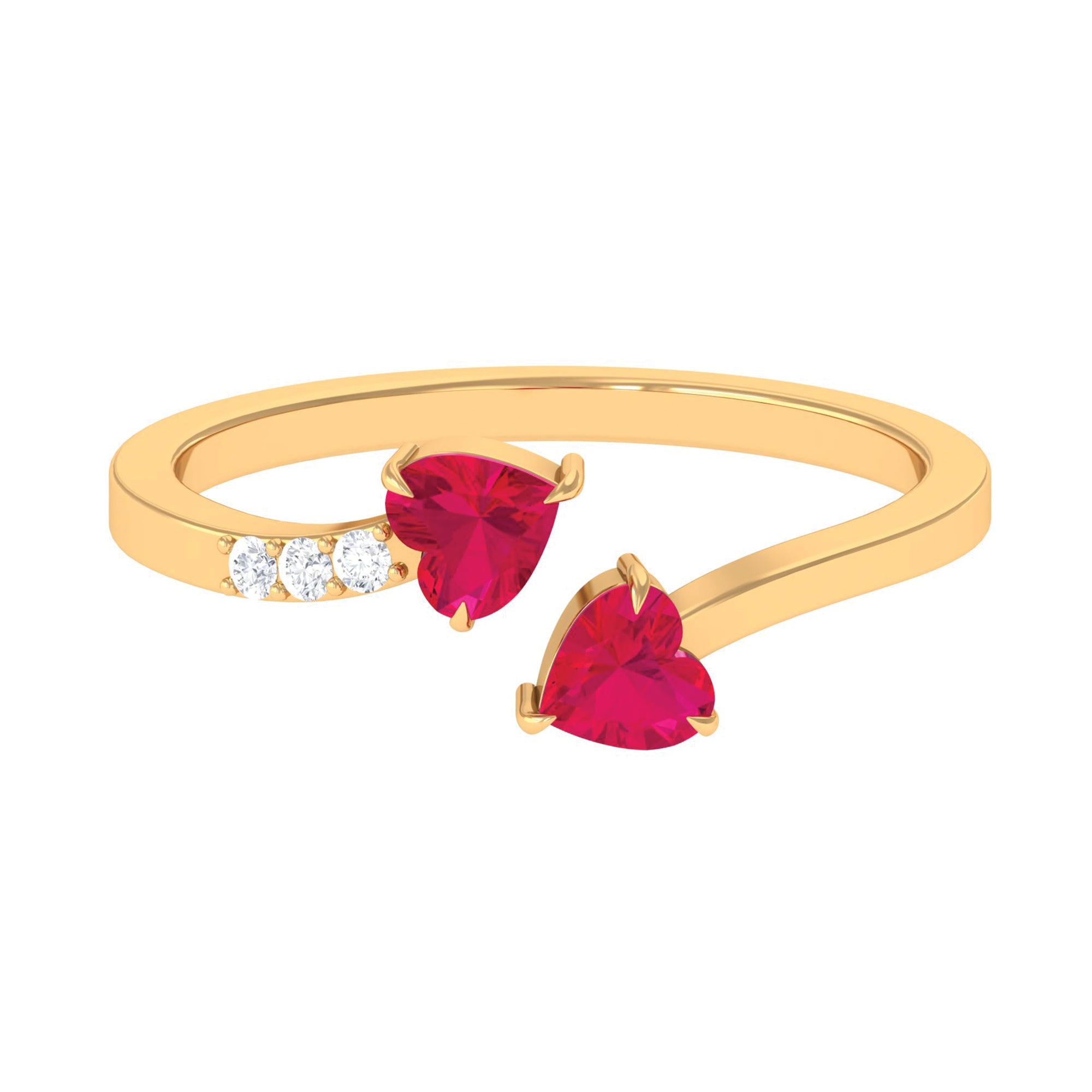 Twin Heart Ruby Engagement Ring in Wrap Style with Diamond Ruby - ( AAA ) - Quality - Rosec Jewels