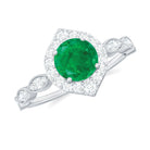 1.50 CT Vintage Style Emerald Engagement Ring with Diamond Accent Emerald - ( AAA ) - Quality - Rosec Jewels