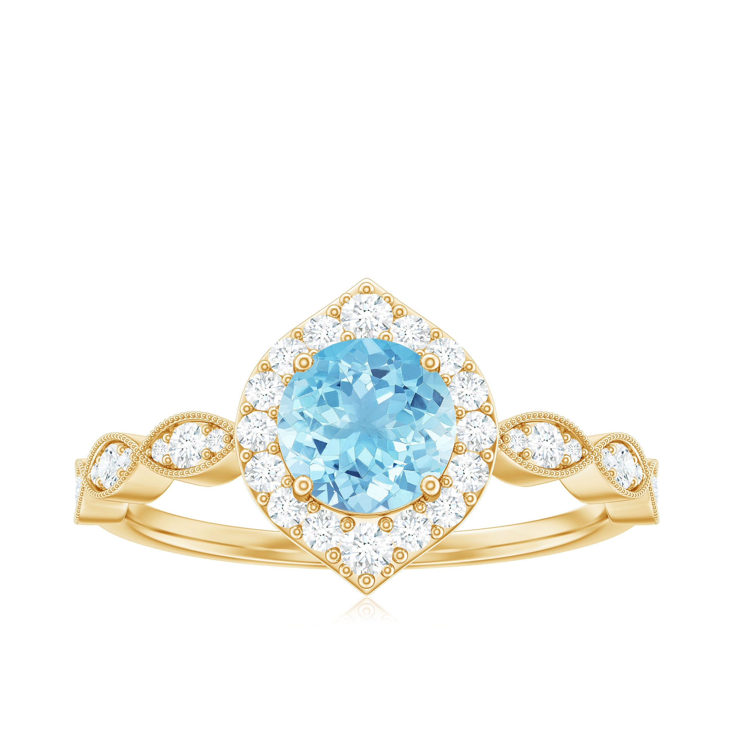 1.50 CT Vintage Aquamarine Engagement Ring with Diamond Accent Aquamarine - ( AAA ) - Quality - Rosec Jewels