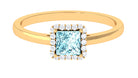 Princess Cut Aquamarine and Diamond Halo Engagement Ring Aquamarine - ( AAA ) - Quality - Rosec Jewels