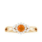 Fire Opal and Diamond Flower Engagement Ring with Split Shank Fire Opal - ( AAA ) - Quality - Rosec Jewels