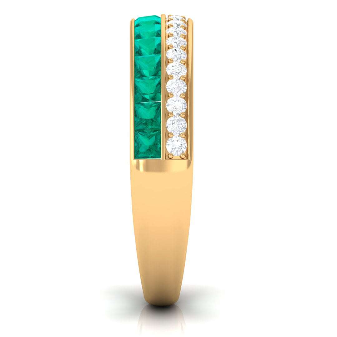 1 CT Natural Emerald and Diamond Half Eternity Ring Emerald - ( AAA ) - Quality - Rosec Jewels