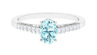 1 CT Oval Aquamarine Solitaire Engagement Ring with Diamond Side Stones Aquamarine - ( AAA ) - Quality - Rosec Jewels